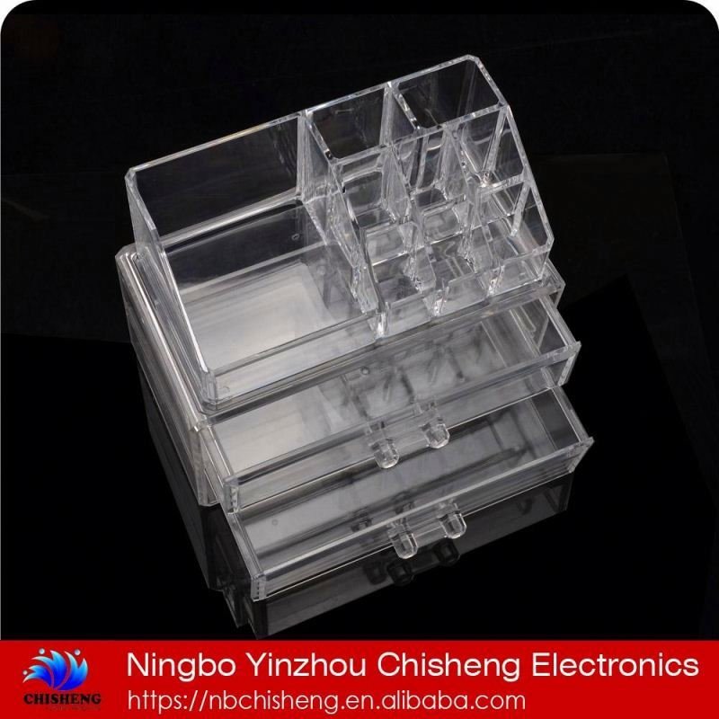High quality acrylic makeup organizer acrylic makeup storage box plastic PS makeup box with Drawer