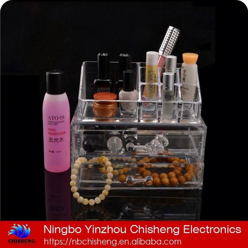 High quality acrylic makeup organizer acrylic makeup storage box plastic PS makeup box with Drawer