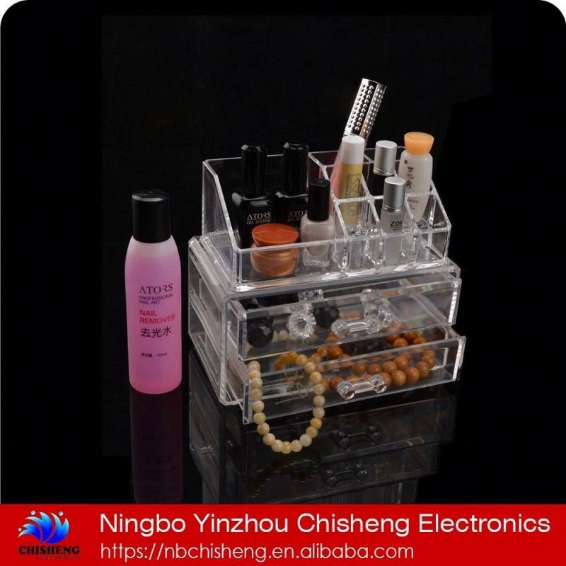High quality acrylic makeup organizer acrylic makeup storage box plastic PS makeup box with Drawer