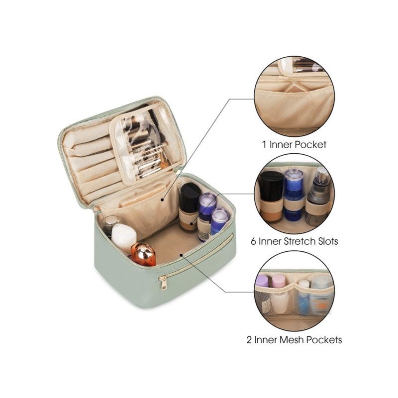 Women Makeup Bag Travel Make Up Organizer Cosmetic Brush Bags Case for Women in Vegan Leather