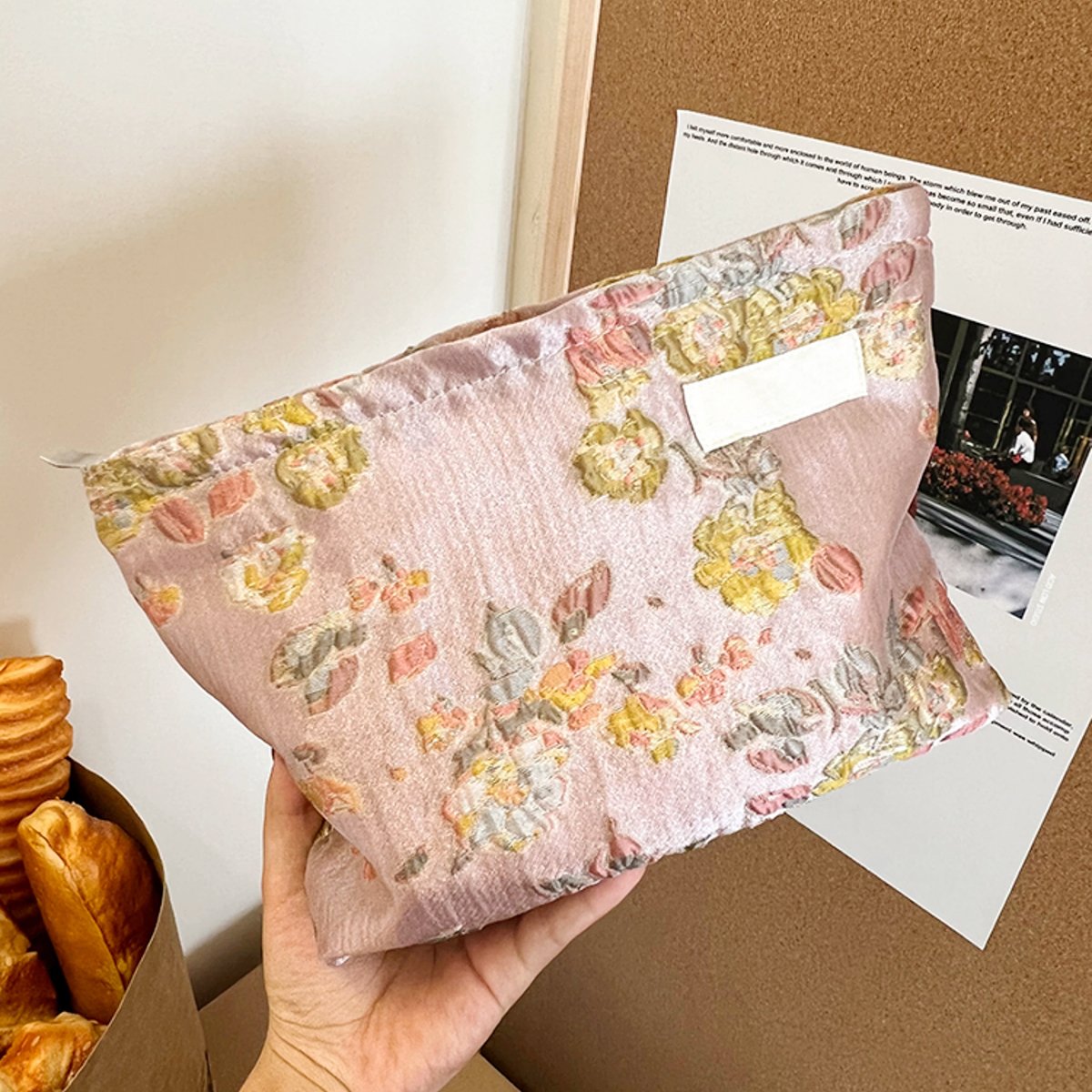 Embroidery Floral Makeup Bag Travel Cosmetic Organizer Bag White Cosmetic Bag