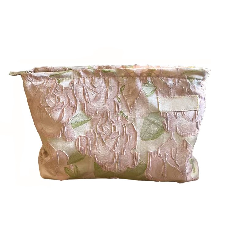 Embroidery Floral Makeup Bag Travel Cosmetic Organizer Bag White Cosmetic Bag