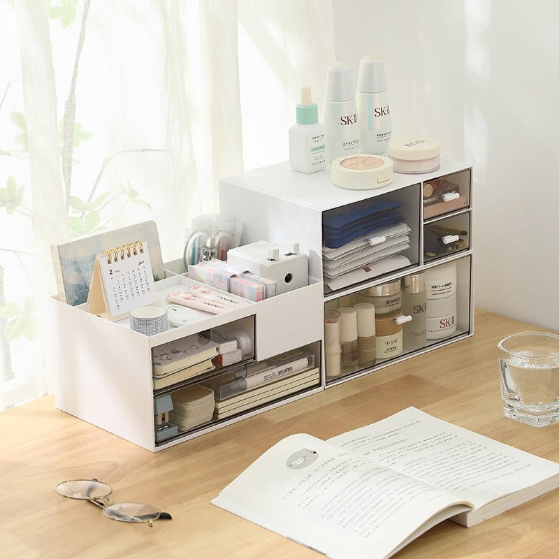 Multi-Layer Desktop Organizer with Dustproof Transparent Drawer, Dormitory, Office, Home