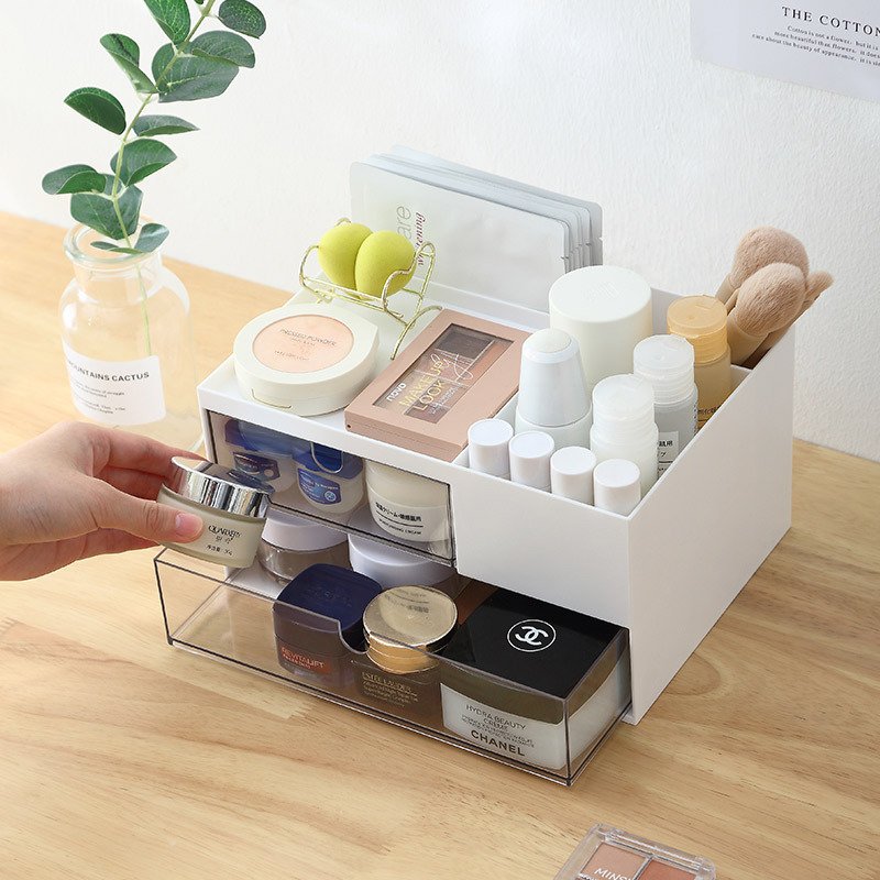 Multi-Layer Desktop Organizer with Dustproof Transparent Drawer, Dormitory, Office, Home