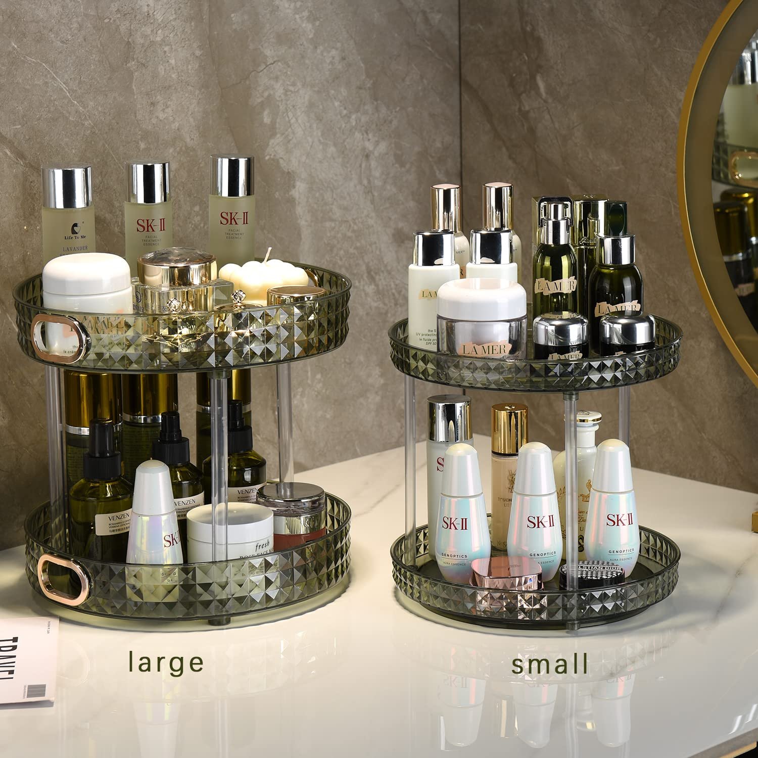 Bathroom Countertop Cosmetic 2 Tier Lazy Susan Turntable Perfume 360 Rotating Makeup Organizer