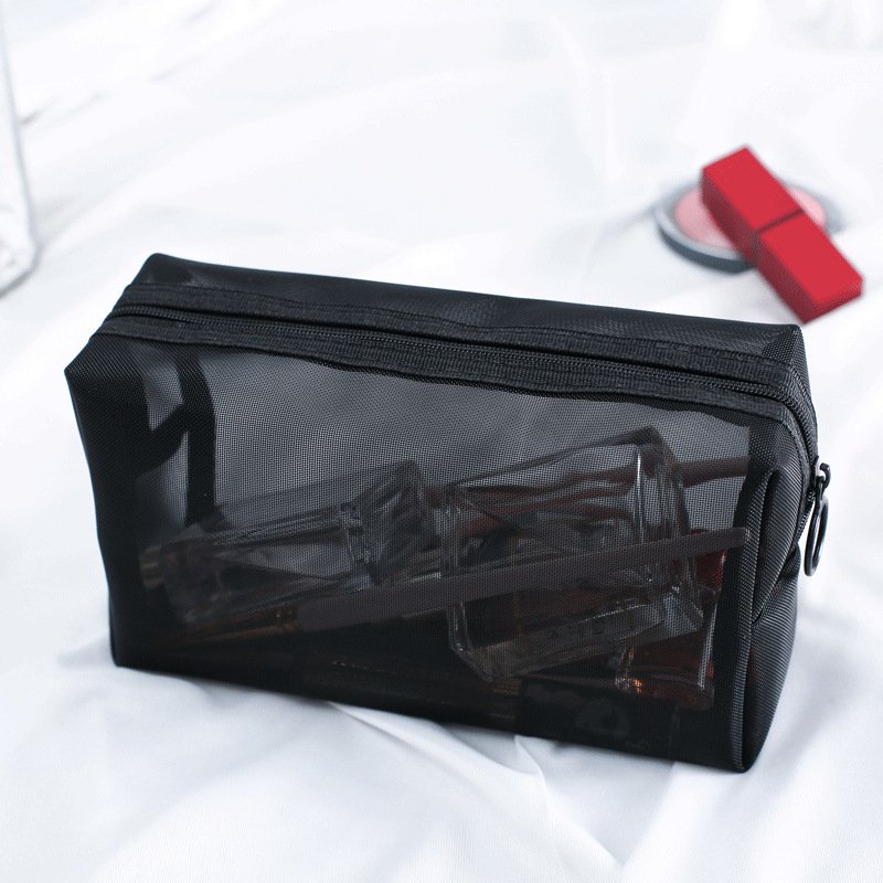Custom Logo Black Nylon Make Up Toiletry Pouch Transparent Mesh Travel Beauty Organizer Cosmetric Bags Makeup Cosmetic Bags