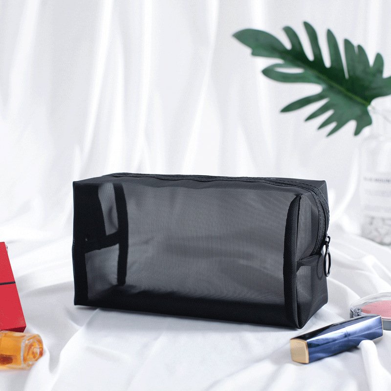 Custom Logo Black Nylon Make Up Toiletry Pouch Transparent Mesh Travel Beauty Organizer Cosmetric Bags Makeup Cosmetic Bags