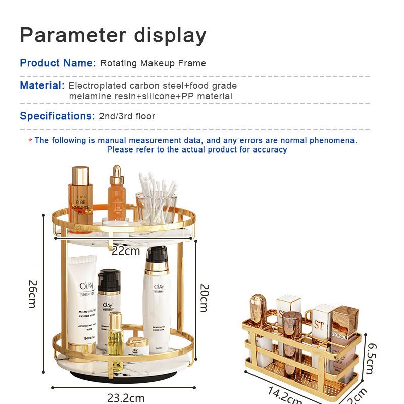 3 Tiers Gold Bathroom Shelf 360 Degree Rotating Makeup Organizer Holder Cosmetic Storage Rack for Vanity Countertop