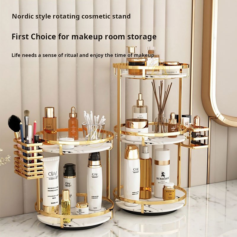 3 Tiers Gold Bathroom Shelf 360 Degree Rotating Makeup Organizer Holder Cosmetic Storage Rack for Vanity Countertop
