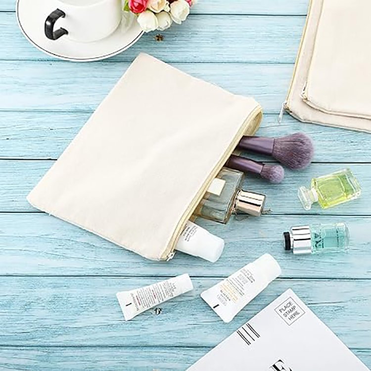 Small Eco Friendly Blank Cotton Pouch Zipper Make Up Bags Plain Cotton Canvas Makeup Cosmetic Bag With Custom Logo