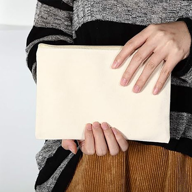 Small Eco Friendly Blank Cotton Pouch Zipper Make Up Bags Plain Cotton Canvas Makeup Cosmetic Bag With Custom Logo