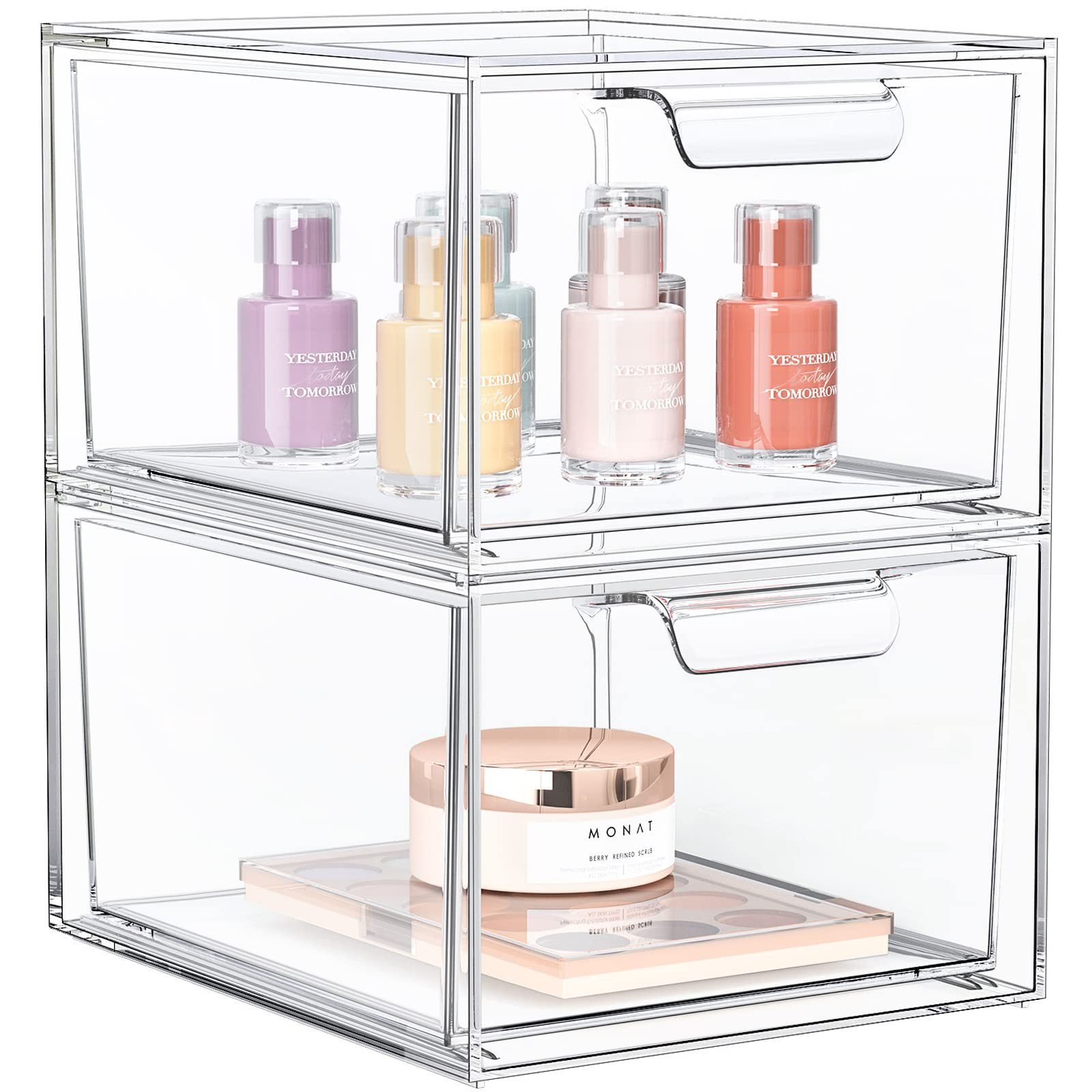 New Arrival 3Pack Clear Makeup Jewelry Drawer Organizer Desk Organizer Storage Container With Curved Handle Design