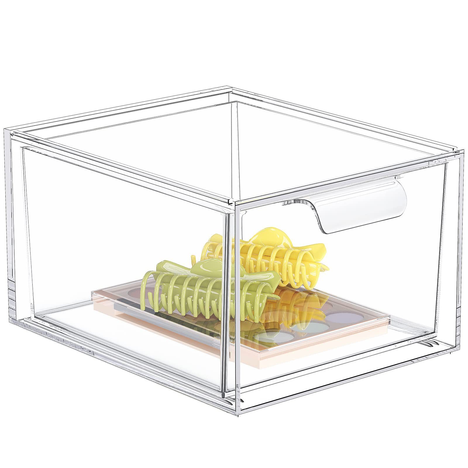 New Arrival 3Pack Clear Makeup Jewelry Drawer Organizer Desk Organizer Storage Container With Curved Handle Design