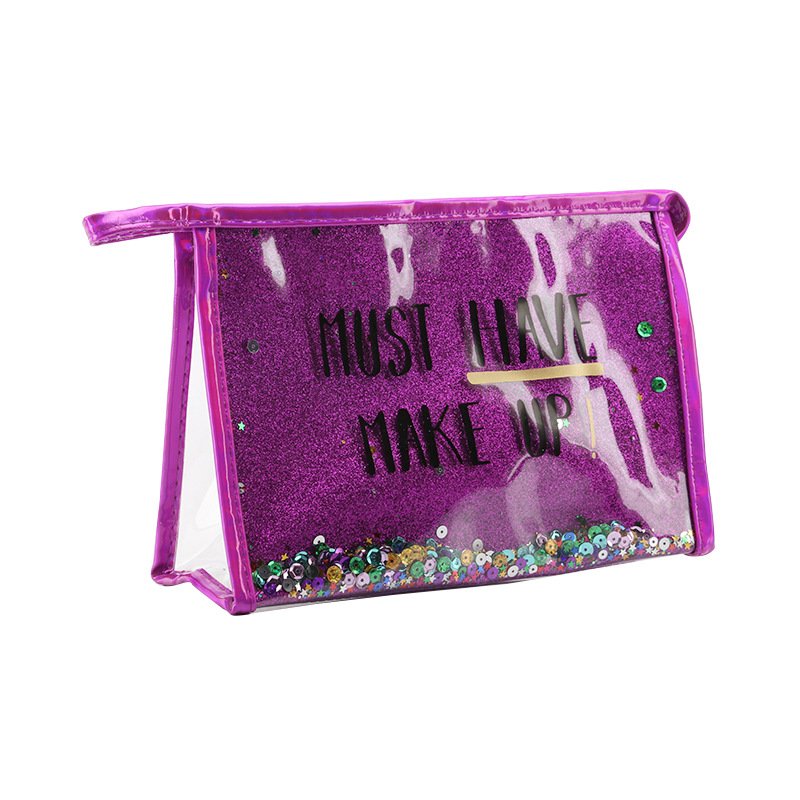 women cute glitter transparent Travel Pvc letter printed clear Makeup Cosmetics Packaging Bag Makeup Bags beauty Pouch for girls