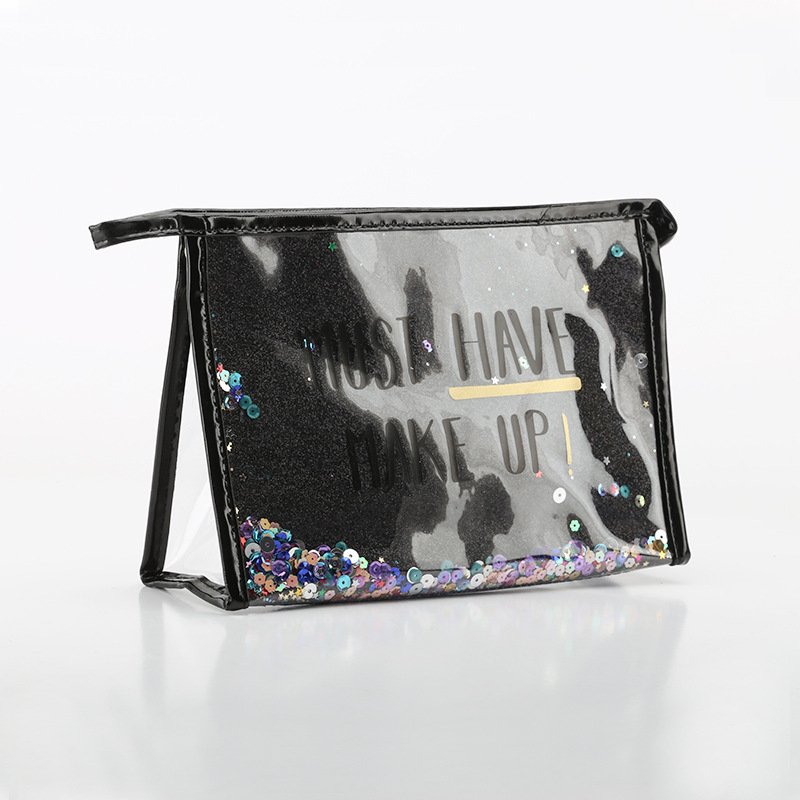 women cute glitter transparent Travel Pvc letter printed clear Makeup Cosmetics Packaging Bag Makeup Bags beauty Pouch for girls