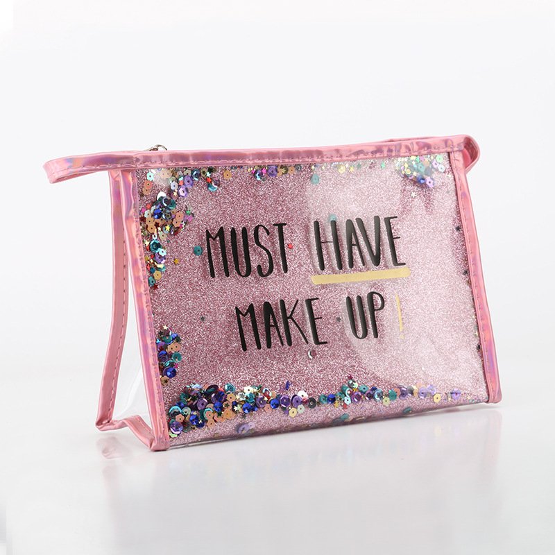 women cute glitter transparent Travel Pvc letter printed clear Makeup Cosmetics Packaging Bag Makeup Bags beauty Pouch for girls