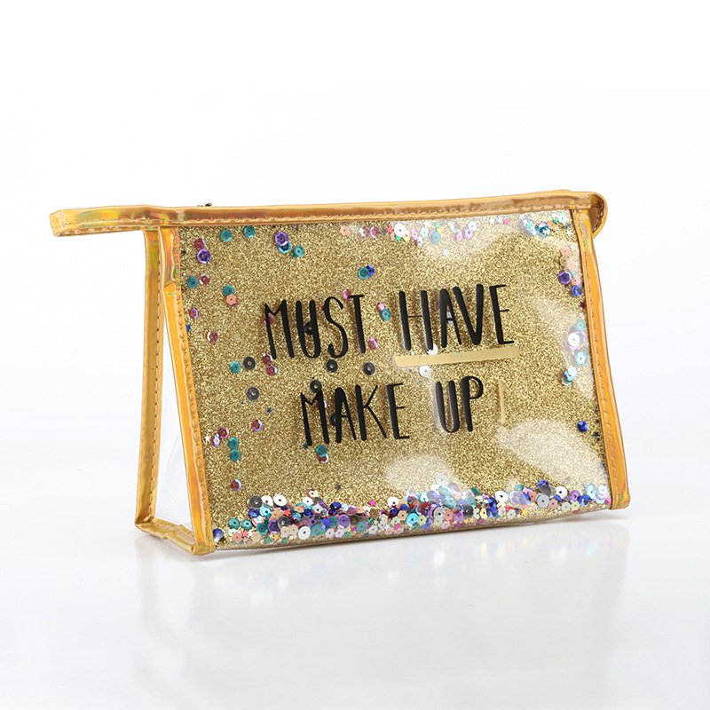 women cute glitter transparent Travel Pvc letter printed clear Makeup Cosmetics Packaging Bag Makeup Bags beauty Pouch for girls