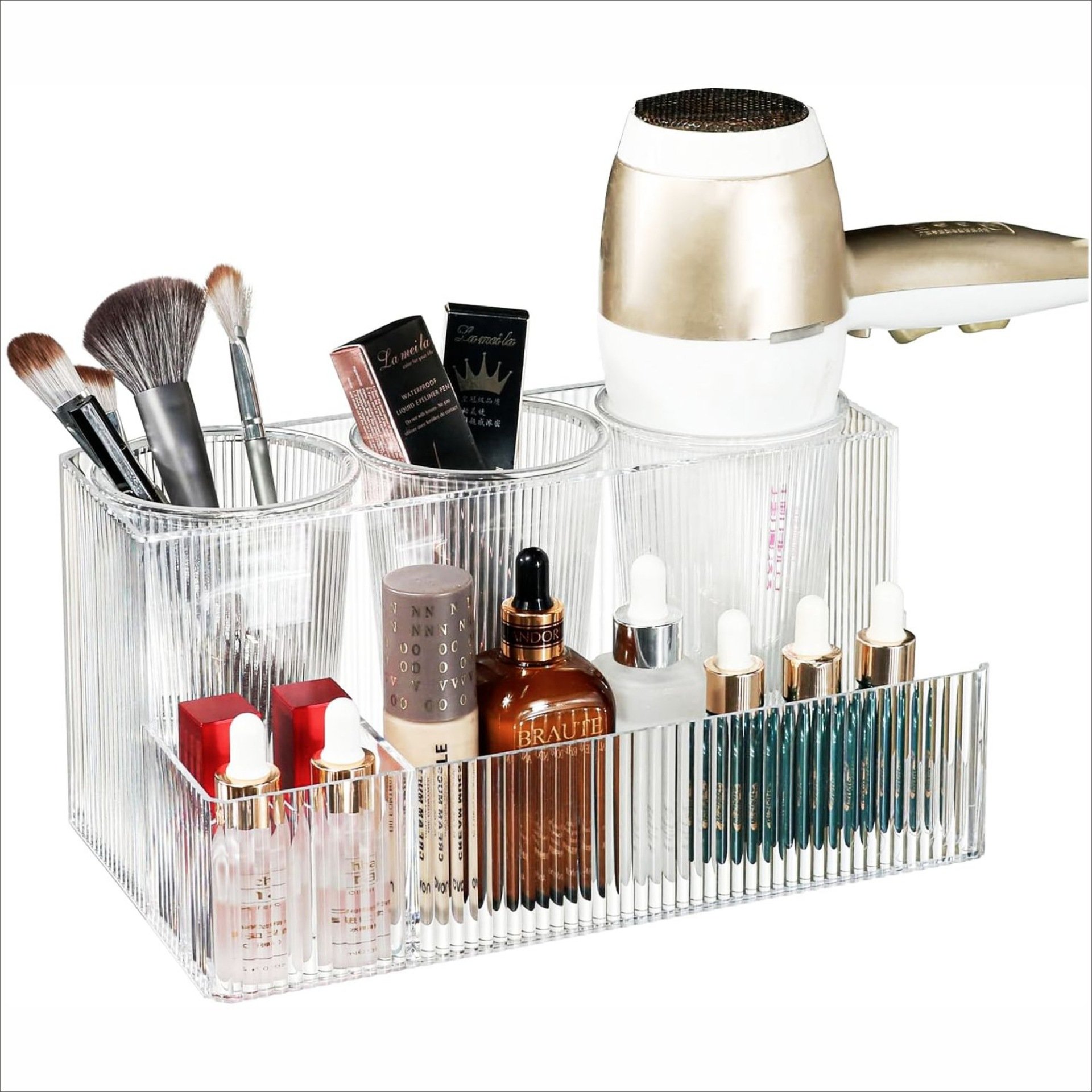 New Arrival Clear Acrylic Plastic Hair Dryer Tool And Brushes Storage Containers and Organizers