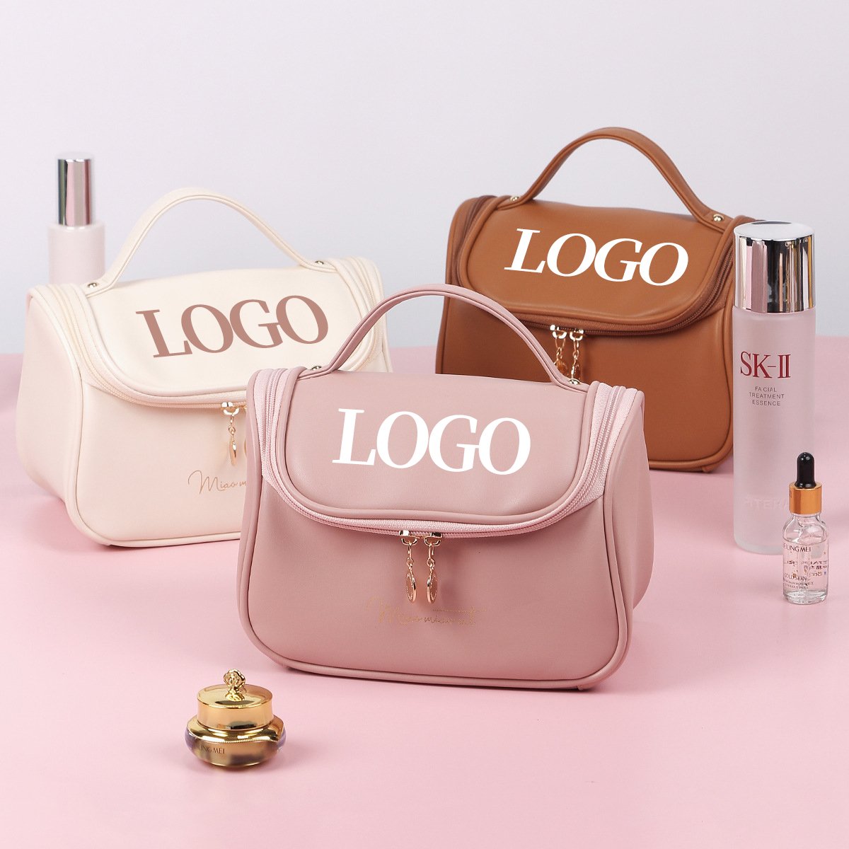 women mens pu vegan soft leather pink bulk aesthetic preppy small wash toiletry pouch makeup manufacturer cosmetic bag with logo