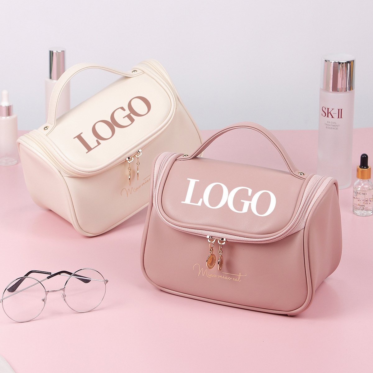 women mens pu vegan soft leather pink bulk aesthetic preppy small wash toiletry pouch makeup manufacturer cosmetic bag with logo