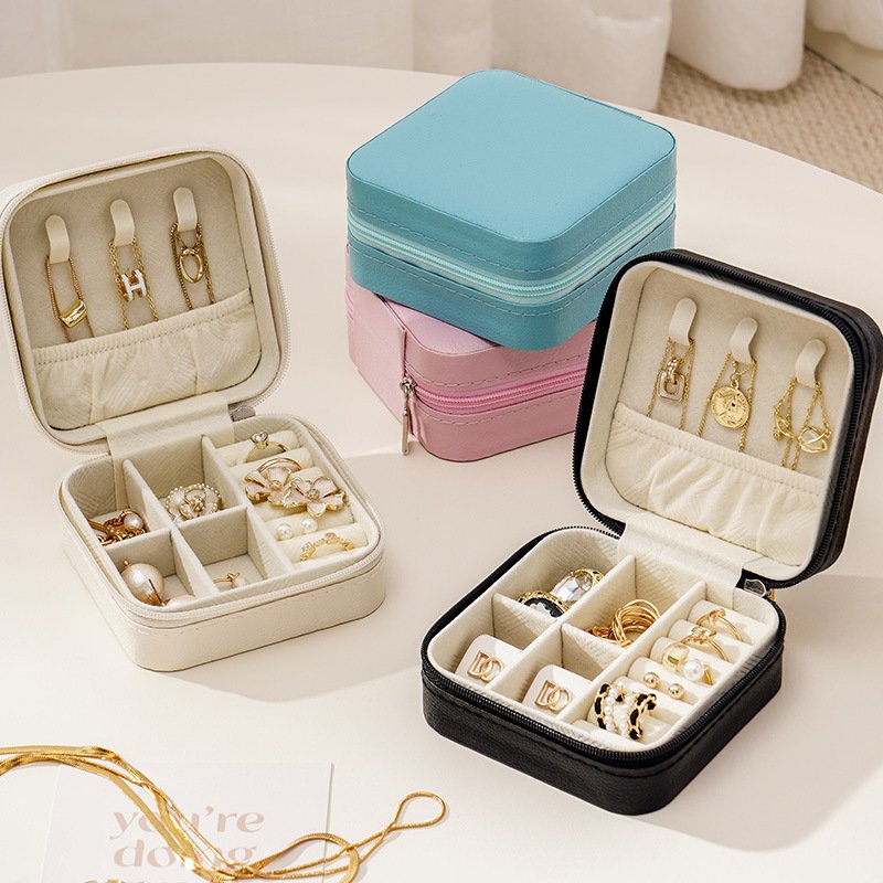 2023 New product PU portable high jewelry storage box Ring earrings necklace storage box Zipper flap travel trinket box