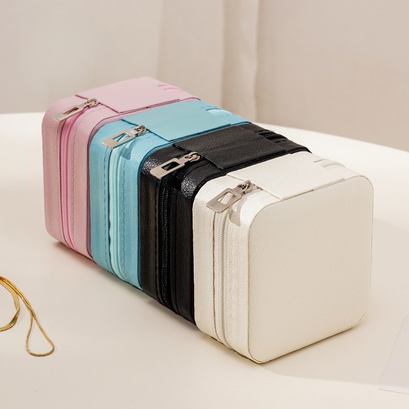2023 New product PU portable high jewelry storage box Ring earrings necklace storage box Zipper flap travel trinket box