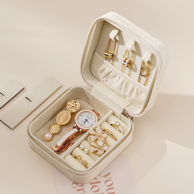2023 New product PU portable high jewelry storage box Ring earrings necklace storage box Zipper flap travel trinket box