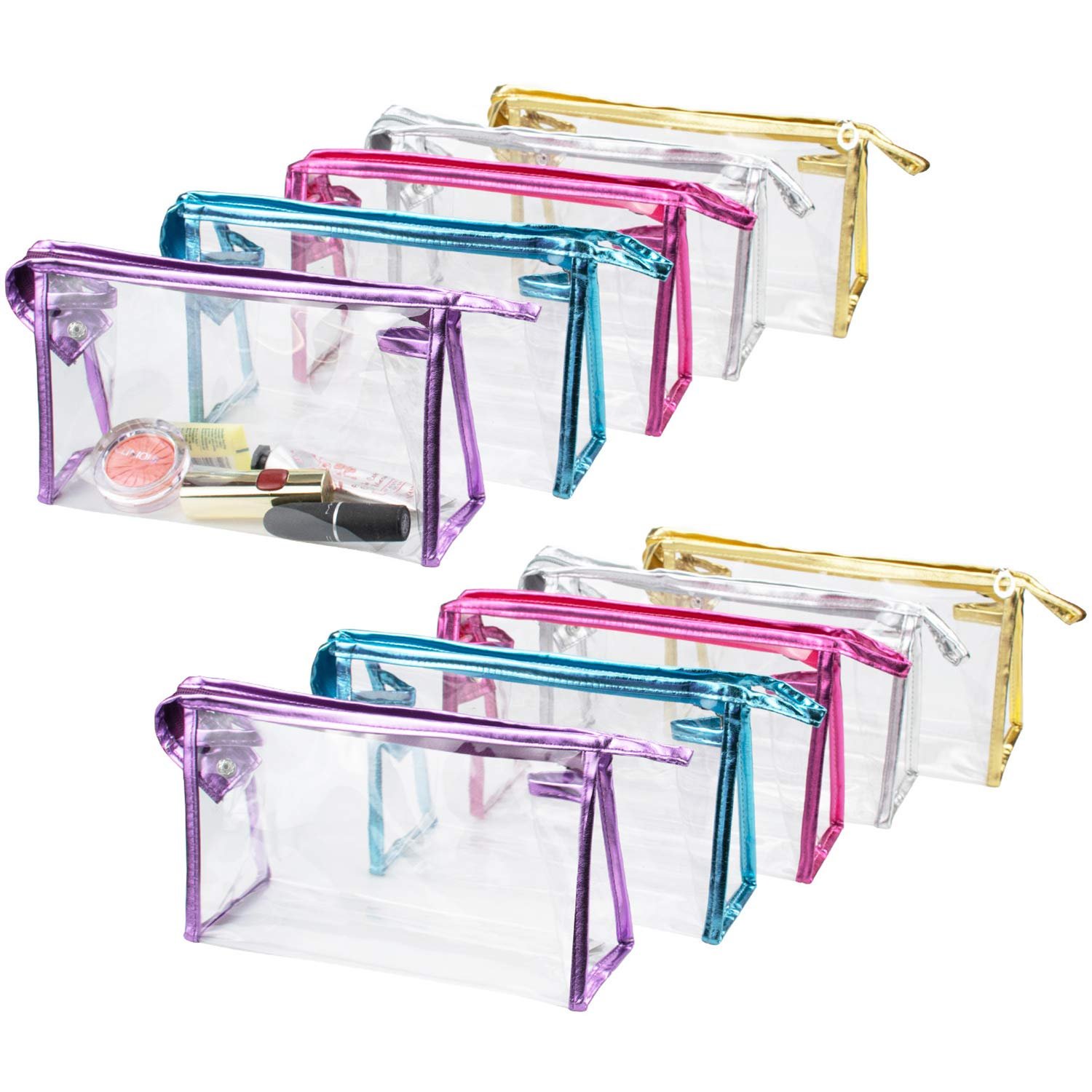 Custom Transparent Waterproof Cosmetic Bag PVC Clear Vinyl Zippered Makeup Pouch Vacation Bathroom and Organizing Bag Travel Set