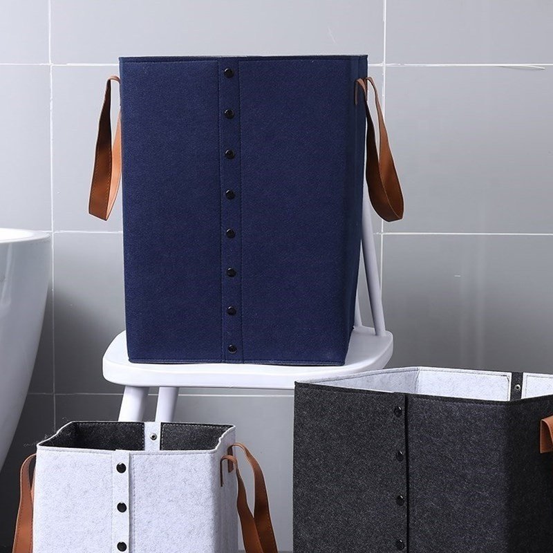 100% Polyester Felt Storage Organizer Bin Round Storage Basket With Handles
