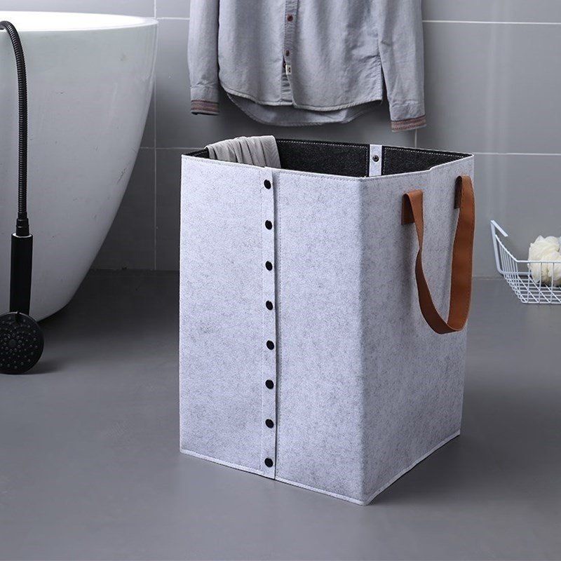 100% Polyester Felt Storage Organizer Bin Round Storage Basket With Handles