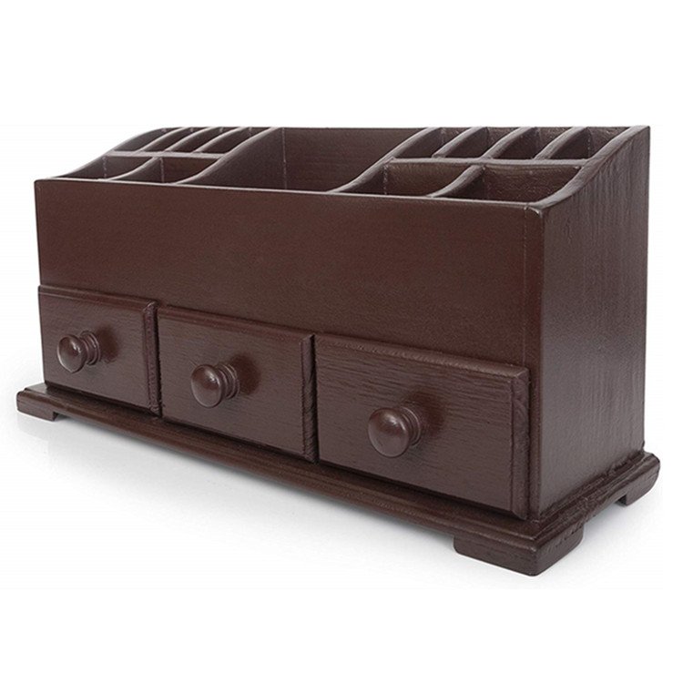 3 drawers counter top small wooden cosmetic storage box makeup organizer