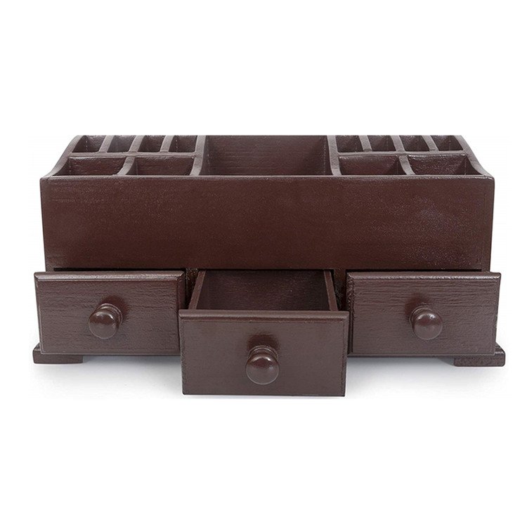 3 drawers counter top small wooden cosmetic storage box makeup organizer