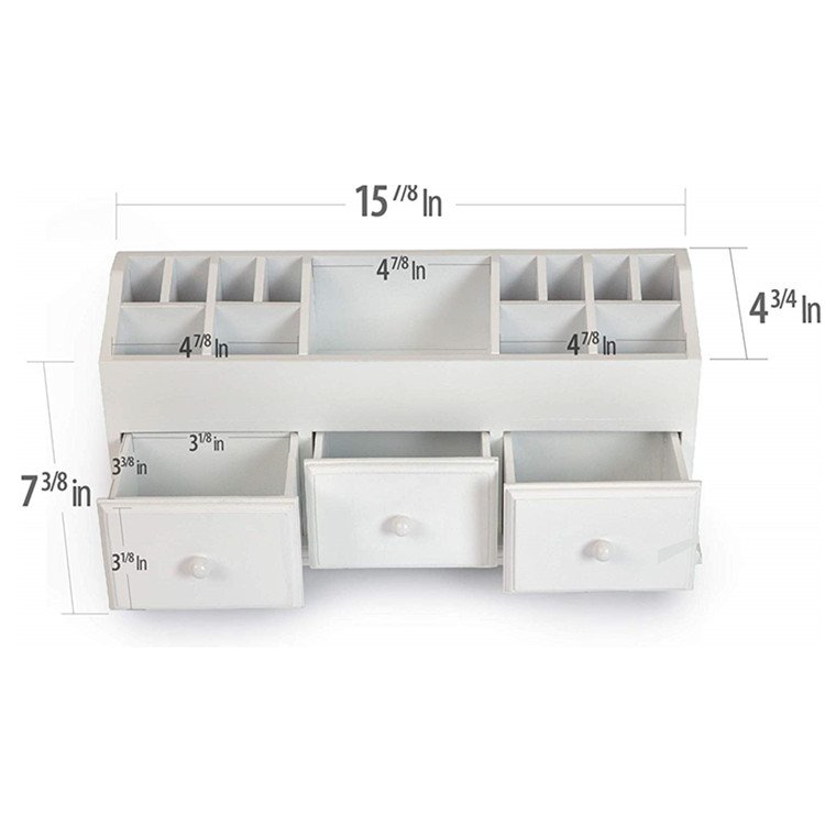 3 drawers counter top small wooden cosmetic storage box makeup organizer