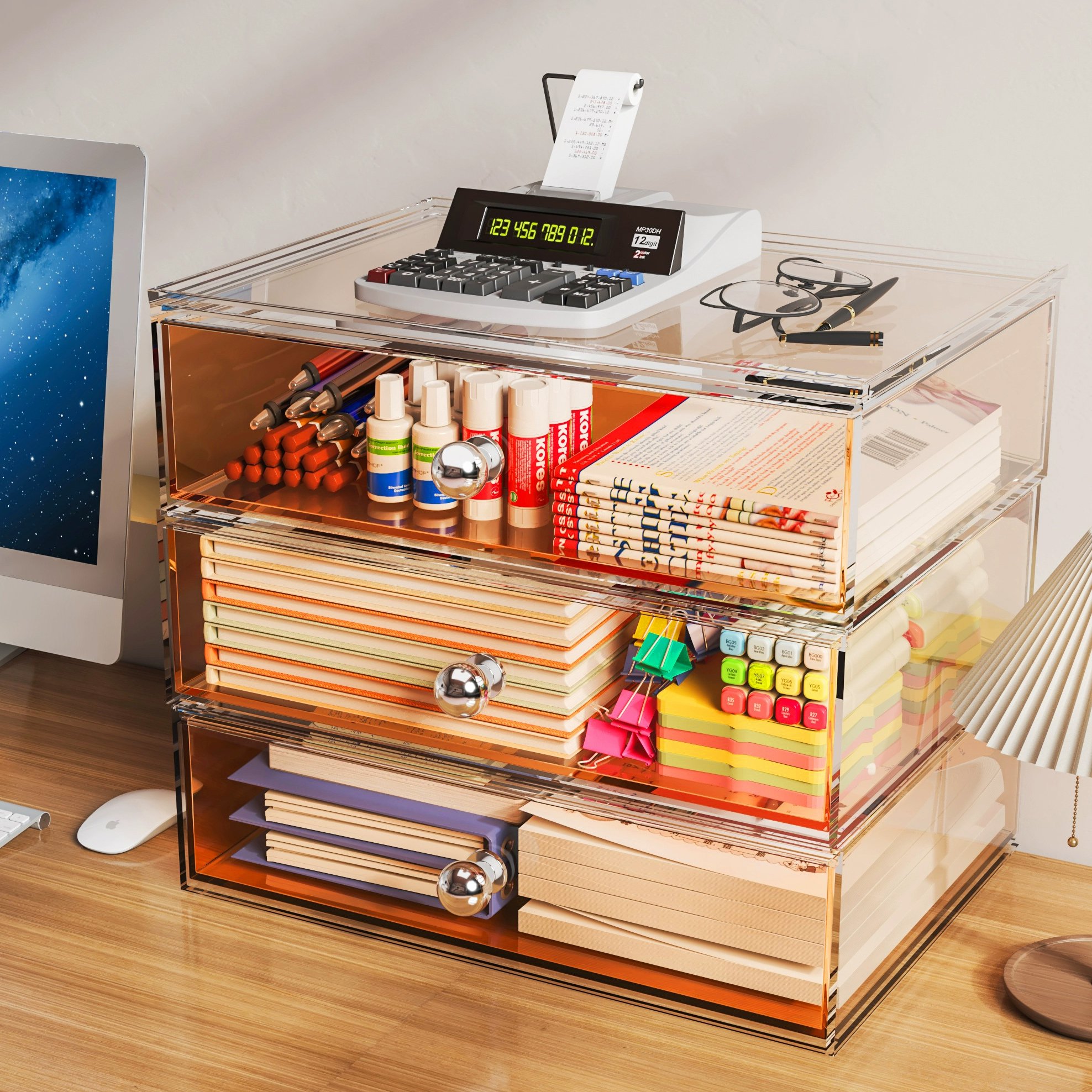 Acrylic Desktop Dressing Table Drawer Organization Box Matt Finish Dustproof Stationery Cosmetics Skincare Model Storage