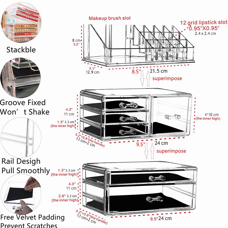 Multipurpose Plastic Cosmetic Organizer Clear Make Up Organizer with Drawers