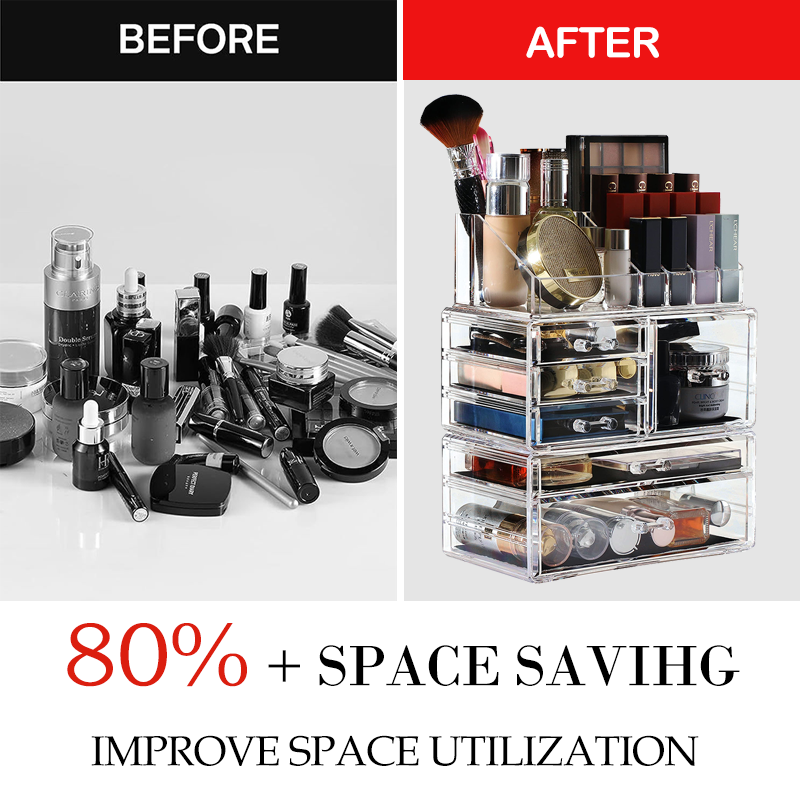 Multipurpose Plastic Cosmetic Organizer Clear Make Up Organizer with Drawers