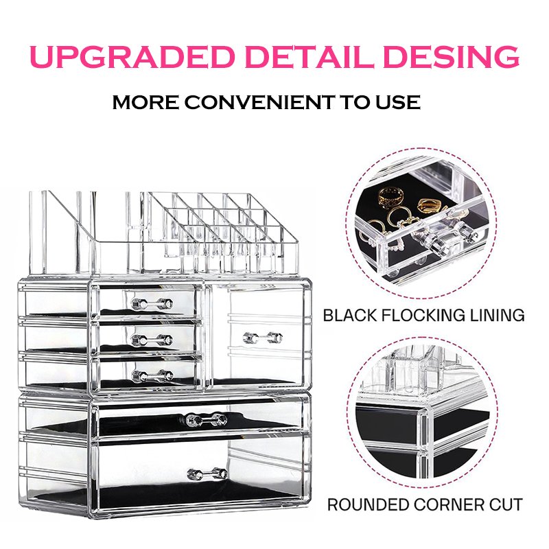 Multipurpose Plastic Cosmetic Organizer Clear Make Up Organizer with Drawers