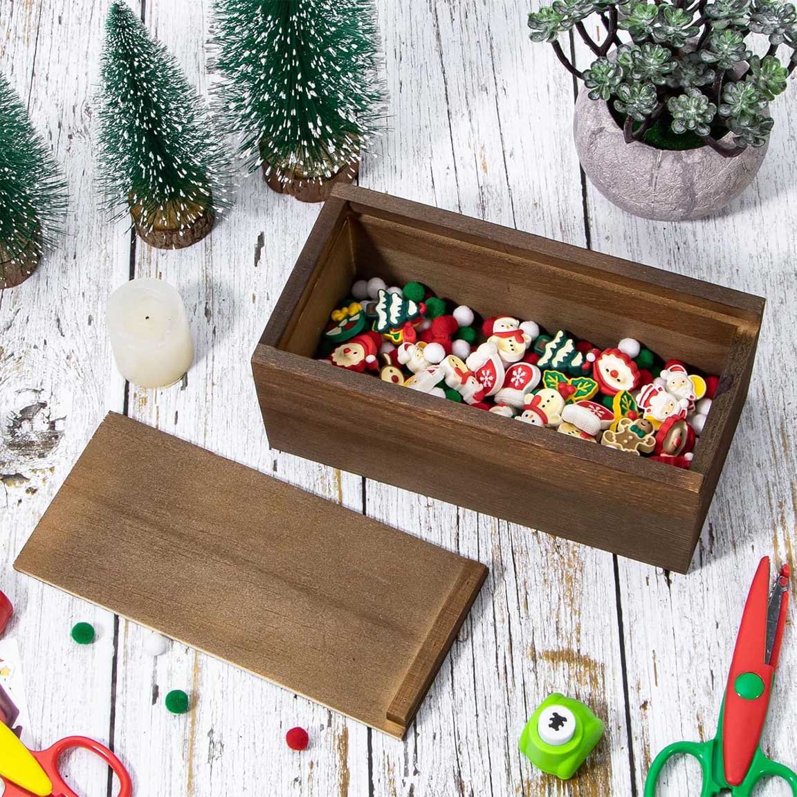 Wooden Storage Box with Sliding Lid, Dark Brown Color Pine Wood Keepsake Box for Memory Desk Organizers and Home Decorations