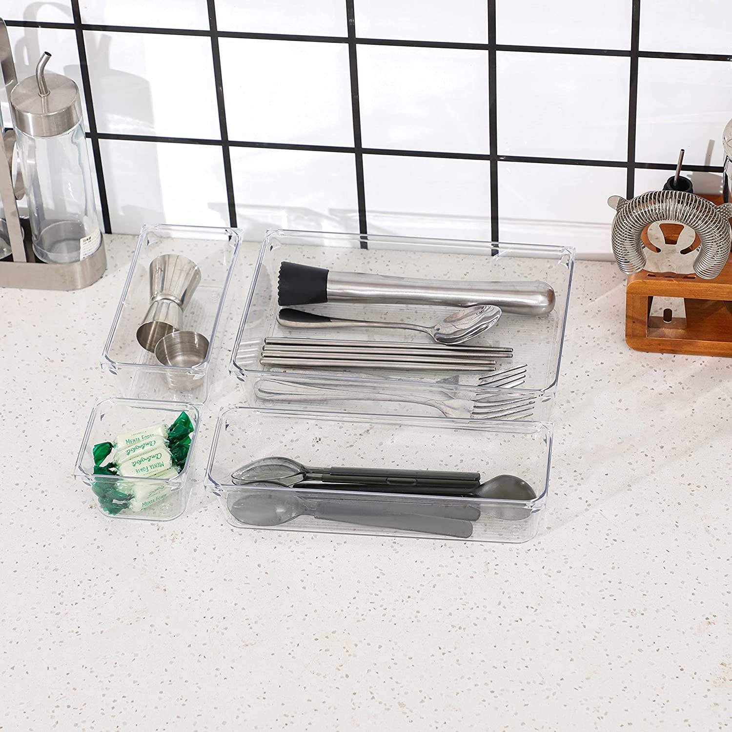 Wholesale organizer makeup Clear Plastic Drawer Organizers Set for Makeup, Kitchen Utensils, Jewelries, Gadgets, Office Desk