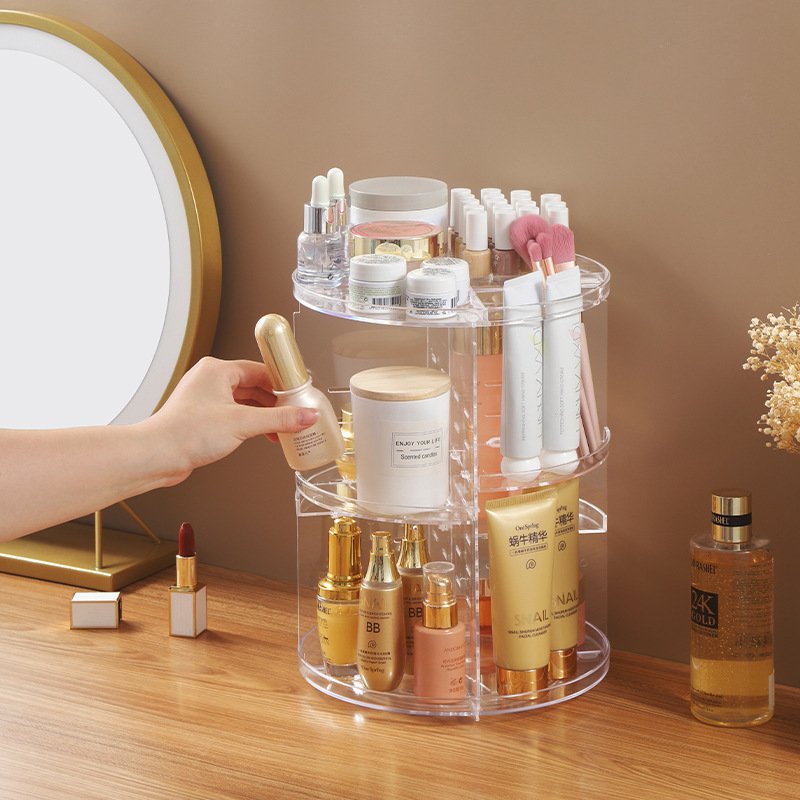 Makeup Organizer 360 Rotating Cosmetic Organizer DIY Adjustable Makeup Carousel Spinning Holder Rack