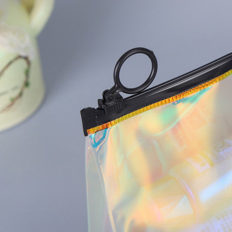 Custom Logo Transparent PVC Bag Holographic Laser Plastic Zipper Bag Holographic Make up Bag With Metal Zipper