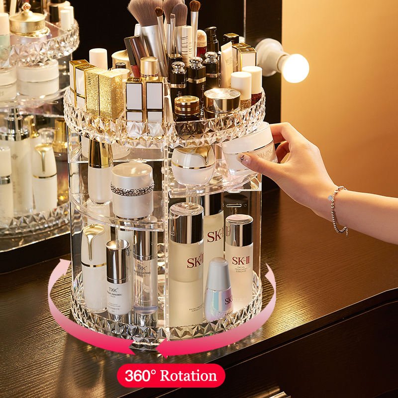Makeup Organizer 360 Degree Rotation Clear Brush Holder Lipstick Vanity Acrylic Cosmetic Storage Box Make Up Organizer Makeup