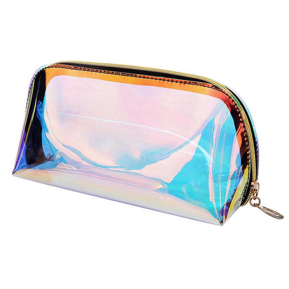 2022 Hot Selling Clear Zipper Cosmetic Bag Holographic Makeup Bag Transparent Cosmetic Toiletry Pouch