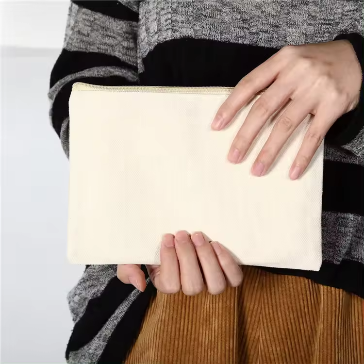 Wholesale Customized Logo DIY Plain Cosmetic Bags Cotton Canvas With Zipper for Girls Storage