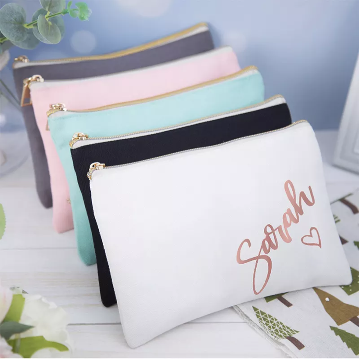 Wholesale Customized Logo DIY Plain Cosmetic Bags Cotton Canvas With Zipper for Girls Storage