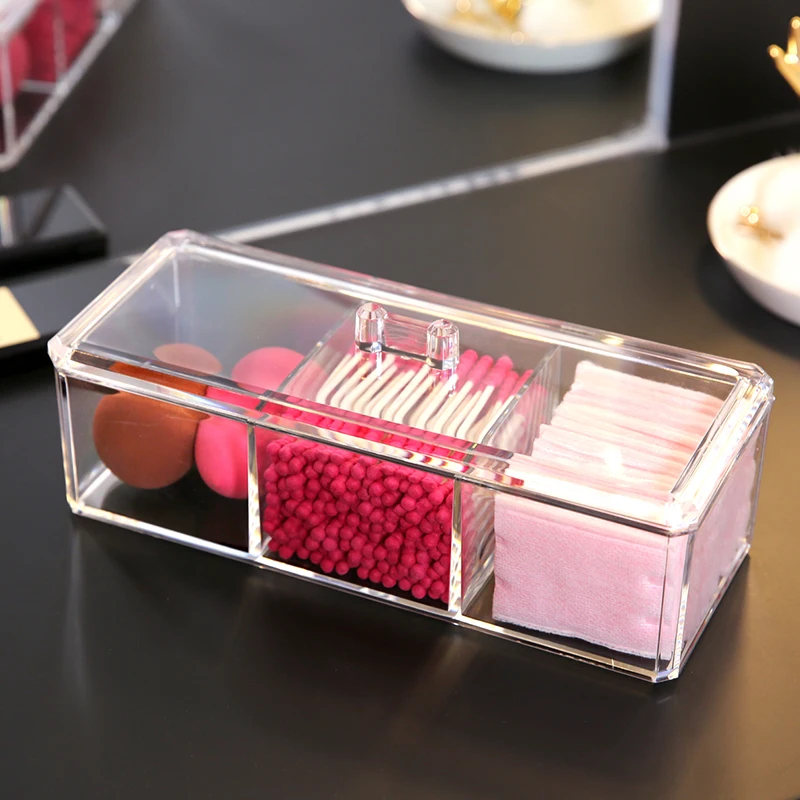 Clear Acrylic Cosmetic Pad Organizer round Storage Box for Cotton Swabs and Bathroom Makeup Convenient round Jar Holder