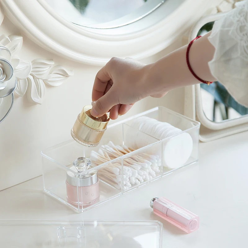 Clear Acrylic Cosmetic Pad Organizer round Storage Box for Cotton Swabs and Bathroom Makeup Convenient round Jar Holder