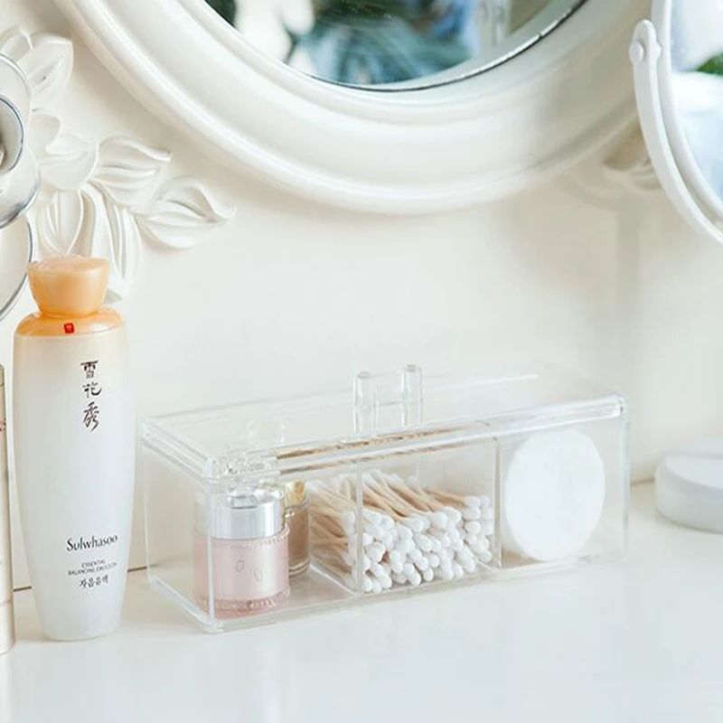 Clear Acrylic Cosmetic Pad Organizer round Storage Box for Cotton Swabs and Bathroom Makeup Convenient round Jar Holder