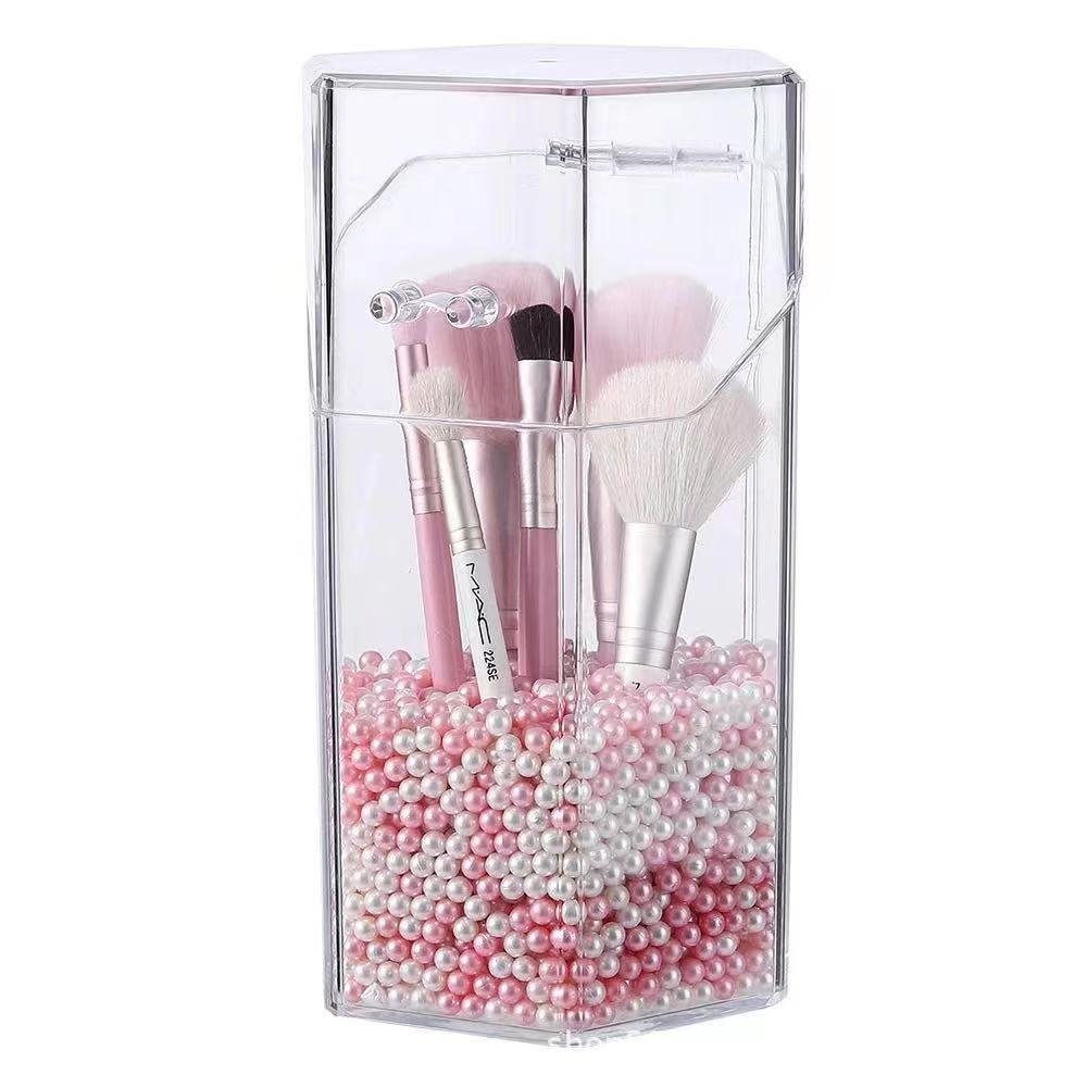 JH Customized transparent flip cover dustproof makeup brush storage box eyebrow pencil organizing box