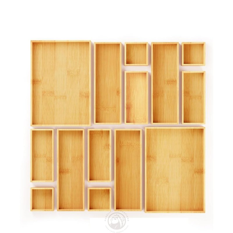 Multi-Use Divider Bins for Kitchen Bathroom Office 14-Piece Bamboo Drawer Organizer Storage Boxes Set